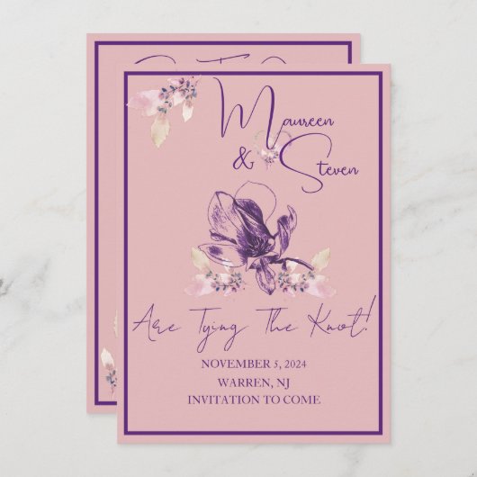 Invitation Orchidée rose et lavande Enregistrer la date (Devant / Derrière)