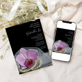 Invitation Orchidée rose et perles sur Fête des mariées noire