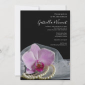 Invitation Orchidée rose et perles sur Mariage noir (Devant)