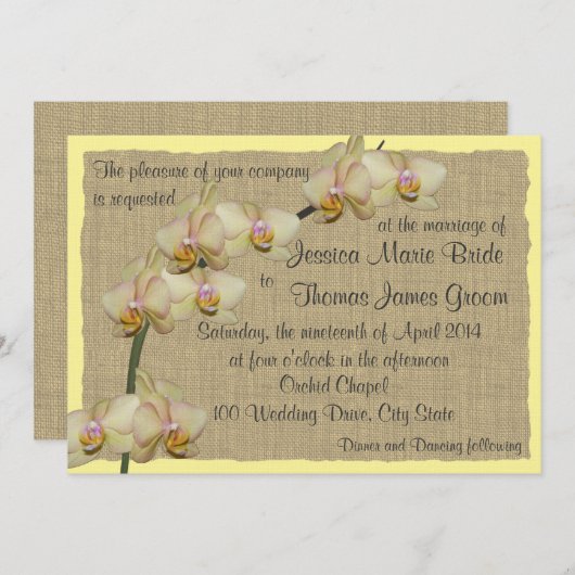 Invitation Orchidée tropicale et Burlap Mariage rustique de p (Devant / Derrière)