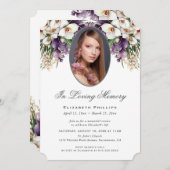 Invitation Orchidée violette blanche Funérailles photo en mém (Devant / Derrière)