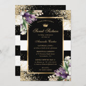 Invitation Orchidée violette blanche noire 16 Anniversaire (Devant / Derrière)