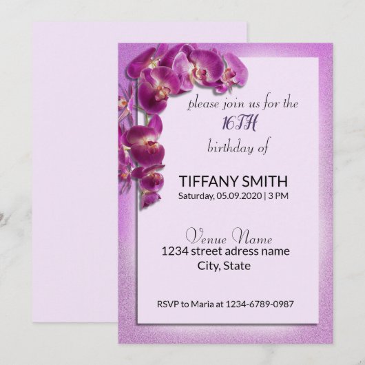 Invitation Orchidée violette de beauté (Devant / Derrière)