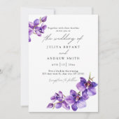 Invitation Orchidée violette en mariage de script blanc (Devant)