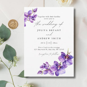 Invitation Orchidée violette en mariage de script blanc