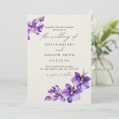 Invitation Orchidée violette en mariage de script Cream (Debout devant)