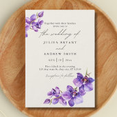 Invitation Orchidée violette en mariage de script Cream