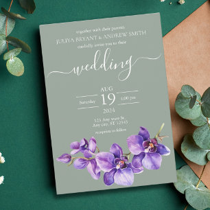 Invitation Orchidée violette en mer vert Script mariage