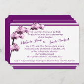 Invitation Orchidée violette et rayures (Devant / Derrière)