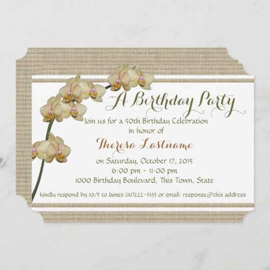 Invitation Orchidée violette et rayures Anniversaire (Devant / Derrière)