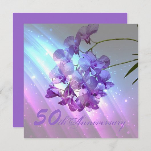 Invitation orchidée violette florale 50e anniversaire de mari (Devant / Derrière)