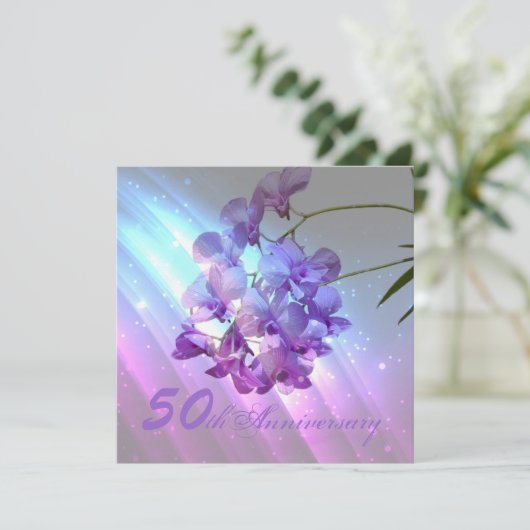 Invitation orchidée violette florale 50e anniversaire de mari (Debout devant)