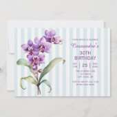 Invitation Orchidée violette Vert rayures Floral 30e annivers (Devant)