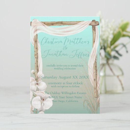 Invitation Orchidées & Arc Boho sur la plage Mariage (Debout devant)