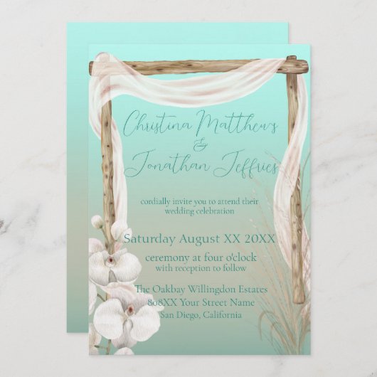 Invitation Orchidées & Arc Boho sur la plage Mariage (Devant / Derrière)
