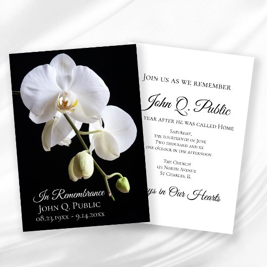 Invitation Orchidées blanches à l'anniversaire de la mort noi