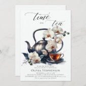 Invitation Orchidées blanches Aquarelle Script Thé nuptiale D (Devant / Derrière)
