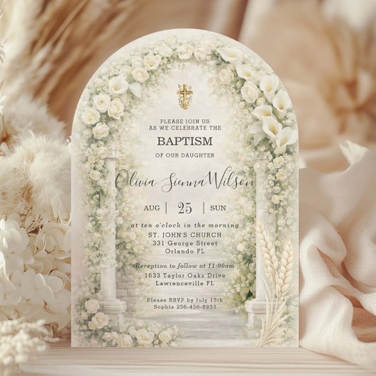 Invitation Orchidées blanches chic et lis calla Fleur Baptême