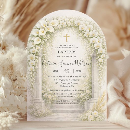 Invitation Orchidées blanches chic et lis calla Fleur Baptême