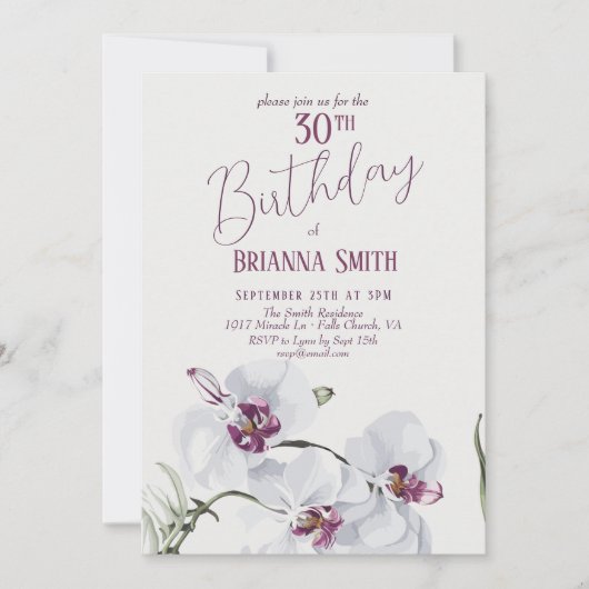 Invitation Orchidées blanches délicates peinture 30e annivers (Devant)