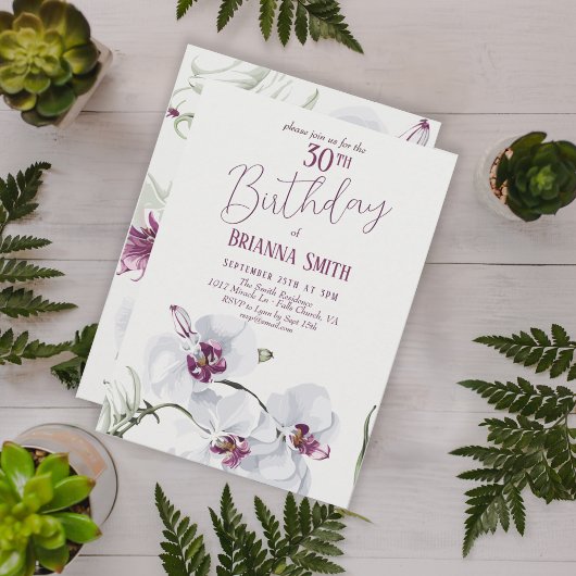 Invitation Orchidées blanches délicates peinture 30e annivers
