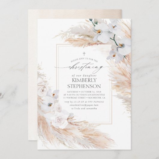 Invitation Orchidées blanches d'herbe de la Pampa (Devant / Derrière)