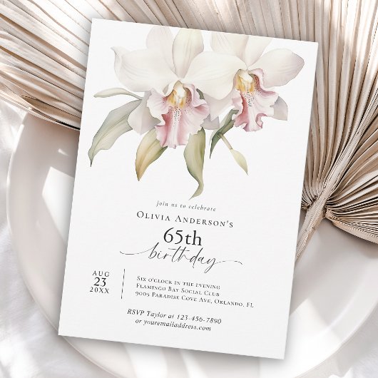 Invitation Orchidées blanches élégantes Floral 65e anniversai