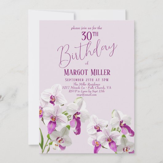 Invitation Orchidées blanches et violettes Peinture 30e anniv (Devant)