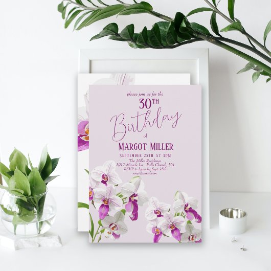Invitation Orchidées blanches et violettes Peinture 30e anniv