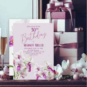 Invitation Orchidées blanches et violettes Peinture 30e anniv