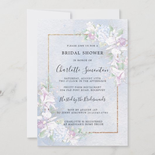 Invitation Orchidées blanches Fête des mariées d'aquarelle bl (Devant)