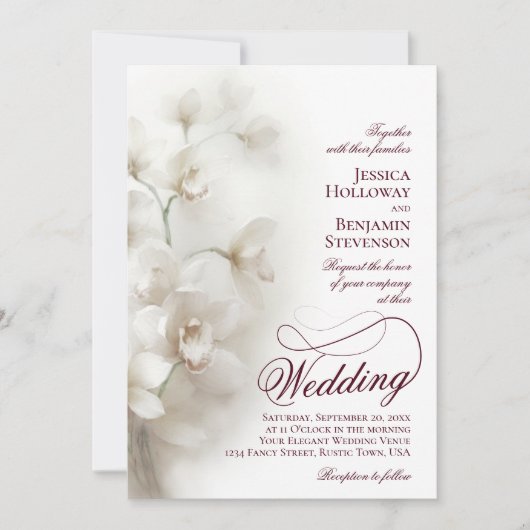 Invitation Orchidées blanches Mariage de code QR de script fa (Devant)