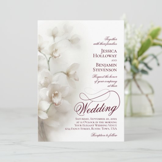 Invitation Orchidées blanches Mariage de code QR de script fa (Debout devant)