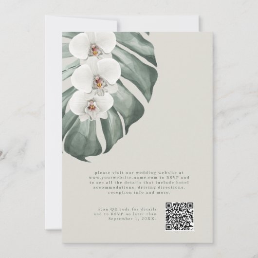 Invitation Orchidées blanches modernes Code QR Mariage tropic (Dos)