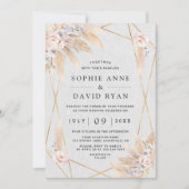 Invitation Orchidées blanches Rose Pampas Mariage d'or en lai (Devant)