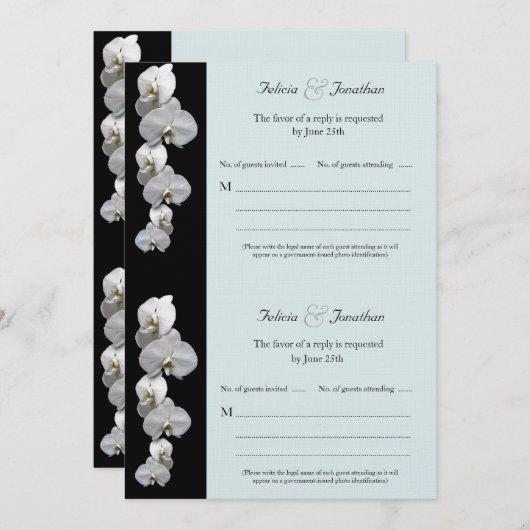 Invitation Orchidées blanches RSVP (Devant / Derrière)