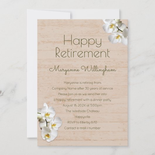 Invitation Orchidées Blanches Rustique Retraite Party Invitat (Devant)