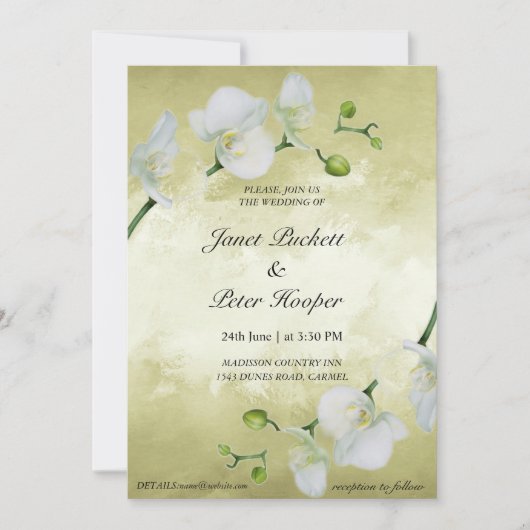 Invitation Orchidées blanches sur mariage arrière - plan doré (Devant)