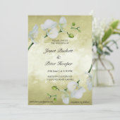 Invitation Orchidées blanches sur mariage arrière - plan doré (Debout devant)