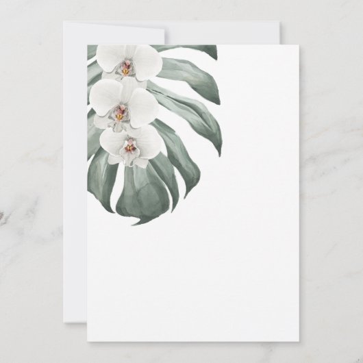 Invitation Orchidées blanches sur Monstera Mariage tropical (Dos)