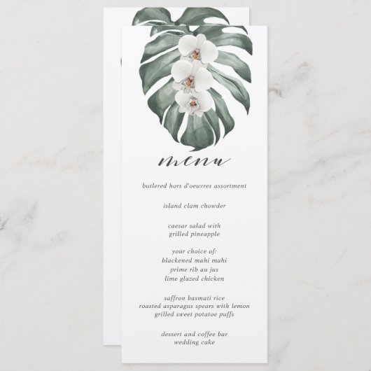 Invitation Orchidées blanches sur Monstera Tropical Mariage M (Devant / Derrière)