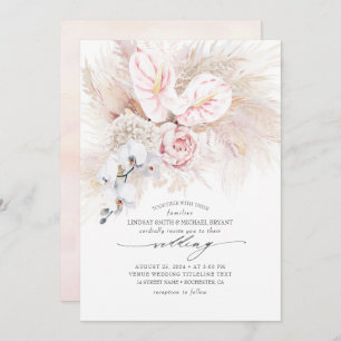 Invitation Orchidées d'anthurium rose et Mariage d'herbe de P