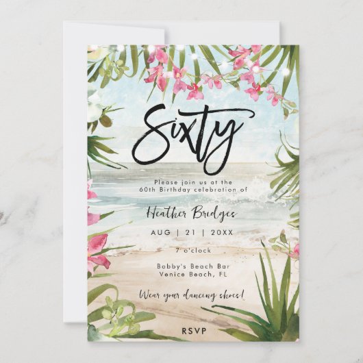 Invitation Orchidées de plage tropicale 60e anniversaire (Devant)