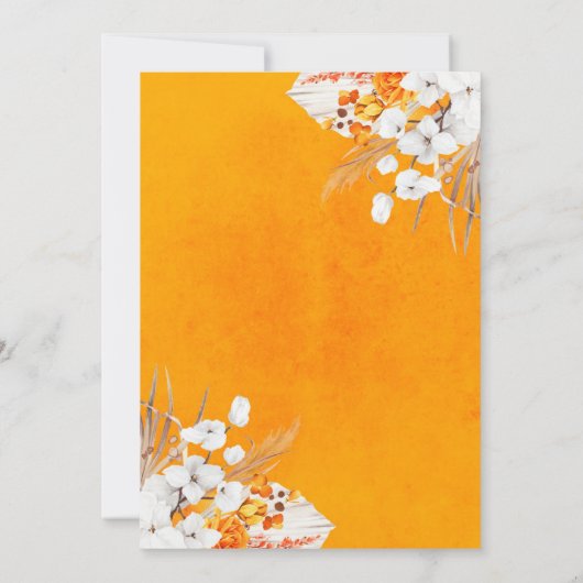 Invitation Orchidées Orange et Blanc Fleurs Boho Mariage (Dos)