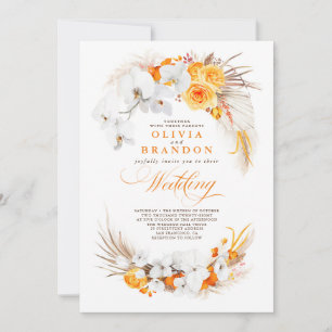 Invitation Orchidées Orange et Blanc Fleurs Boho Mariage
