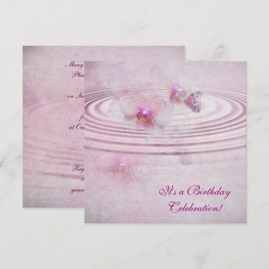 Invitation Orchidées roses avec papillon (Devant / Derrière)