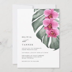 Invitation Orchidées roses chaudes Code QR Mariage tropical