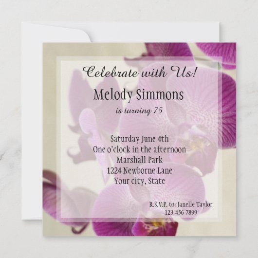 Invitation Orchidées roses Fleurs Anniversaire (Dos)