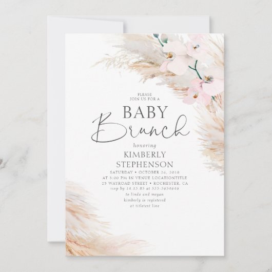 Invitation Orchidées roses Pampas Baby shower de Brunch Grass (Devant)
