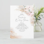 Invitation Orchidées roses Pampas Grass Surprise Baby shower (Debout devant)